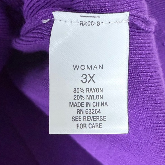ROZ & ALI Womens 3X Purple 3/4 Sleeve Crew Neck Knit Top Pullover Sweater - Picture 7 of 8